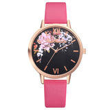Fashion Leather Strap Flowers Quartz Watch