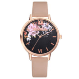 Fashion Leather Strap Flowers Quartz Watch