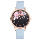 Fashion Leather Strap Flowers Quartz Watch