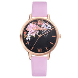 Fashion Leather Strap Flowers Quartz Watch