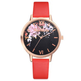Fashion Leather Strap Flowers Quartz Watch
