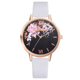 Fashion Leather Strap Flowers Quartz Watch