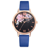 Fashion Leather Strap Flowers Quartz Watch
