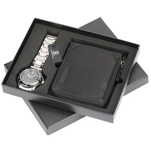 Men Watches & Black Leather Wallet