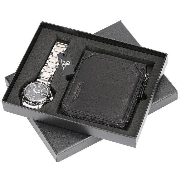 Men Watches & Black Leather Wallet