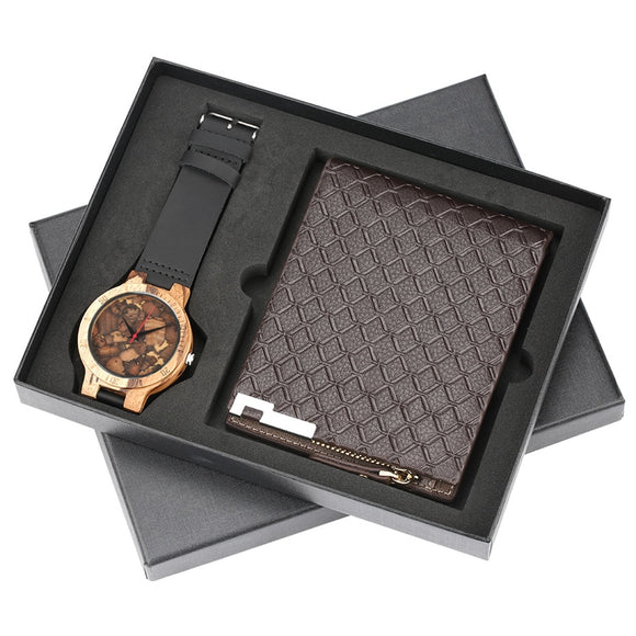 Luxury Brown Leather & Wood Watch