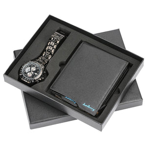 Black Chronograph Watch & Leather Wallet